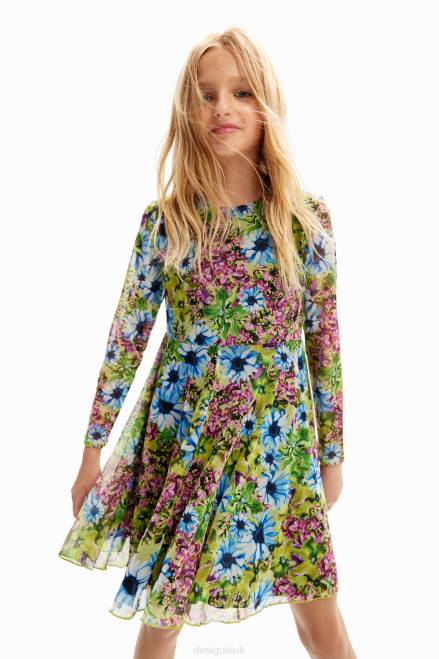 Long-sleeve tulle floral dress Desigual Girl 2ZPR1799 Clothing