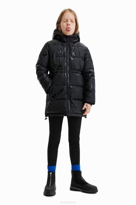 Long padded coat with text Desigual Girl 2ZPR1764 Clothing