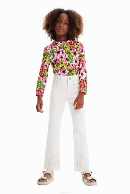 Embroidered long flare jeans Desigual Girl 2ZPR1850 Clothing