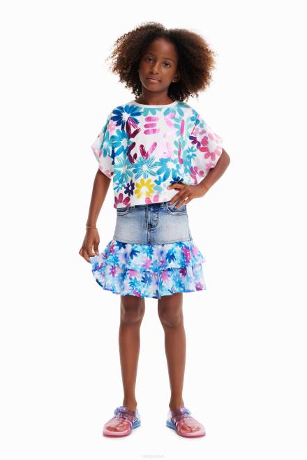 Floral ruffle denim mini skirt Desigual Girl 2ZPR1788 Clothing