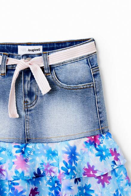 Floral ruffle denim mini skirt Desigual Girl 2ZPR1788 Clothing