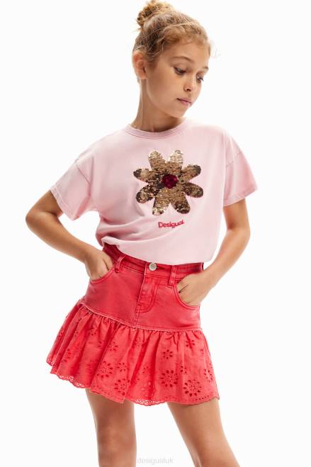 Glossy ruffle denim mini skirt Desigual Girl 2ZPR1709 Clothing
