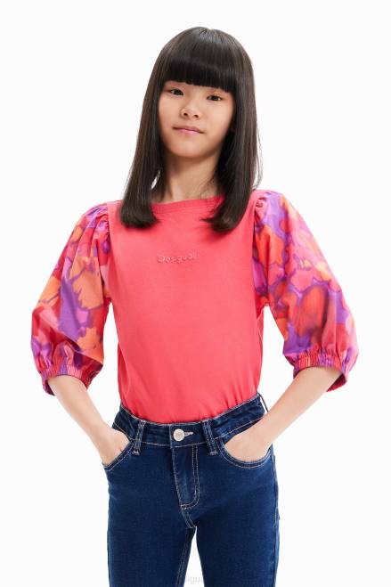 Puff-sleeve floral T-shirt Desigual Girl 2ZPR1739 Clothing