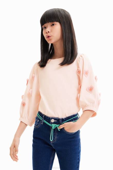 Puff-sleeve heart T-shirt Desigual Girl 2ZPR1748 Clothing