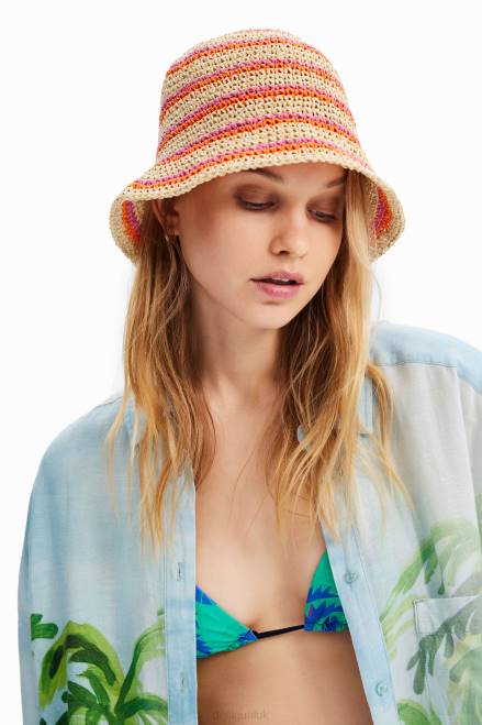 Striped raffia bucket hat Desigual Women 2ZPR569 Accessory