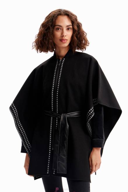 Embroidered belted poncho Desigual Women 2ZPR1423 Accessory