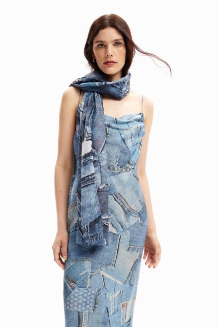 Denim patchwork rectangular foulard Desigual Women 2ZPR230 Accessory