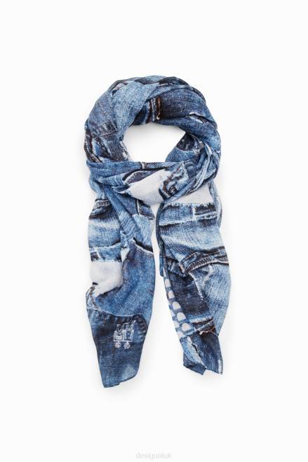 Denim patchwork rectangular foulard Desigual Women 2ZPR230 Accessory