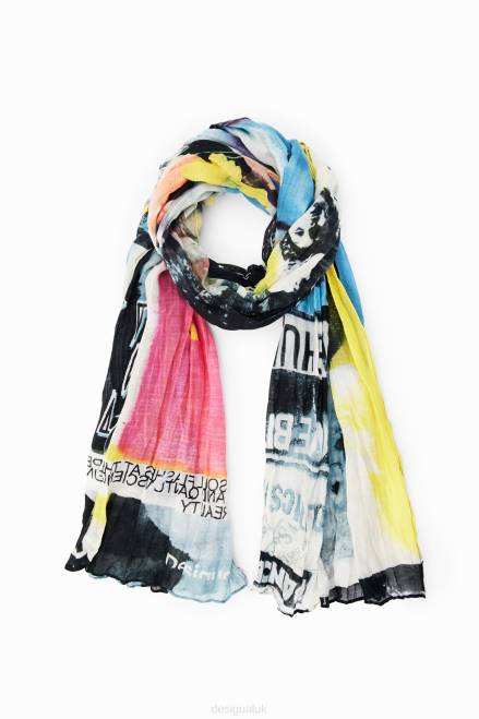 Rectangular crinkled newspaper foulard Desigual Women 2ZPR338 Accessory