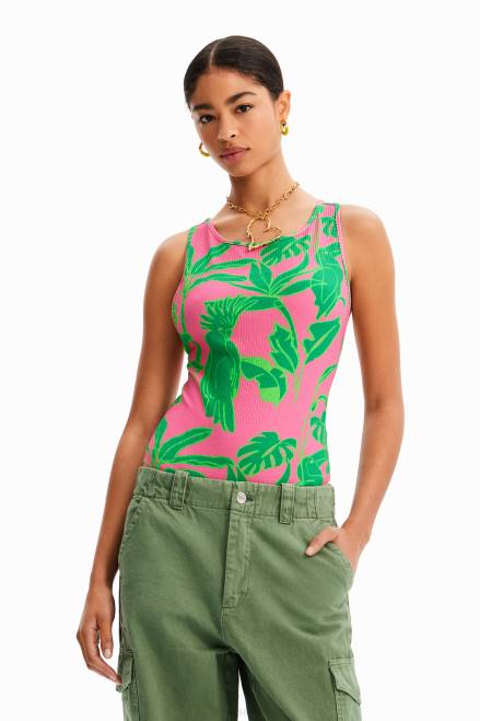 Ribbed tropical bodysuit with straps Desigual Women 2ZPR799 Clothing