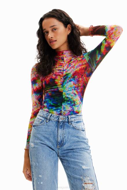 Ruched floral tulle bodysuit Desigual Women 2ZPR833 Clothing