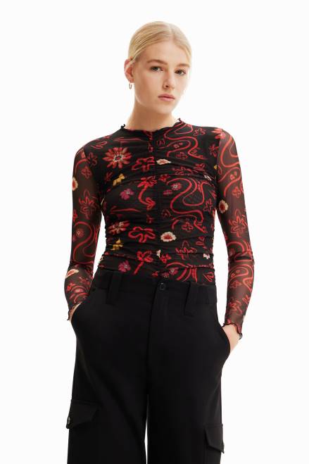 Tulle ruched floral bodysuit Desigual Women 2ZPR495 Clothing