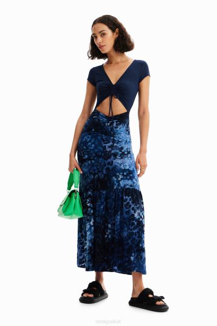 Combination textured animal-print long dress Desigual Women 2ZPR591 Clothing