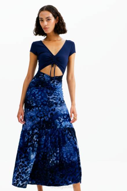 Combination textured animal-print long dress Desigual Women 2ZPR591 Clothing