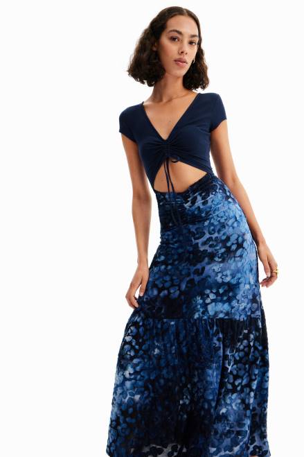 Combination textured animal-print long dress Desigual Women 2ZPR591 Clothing