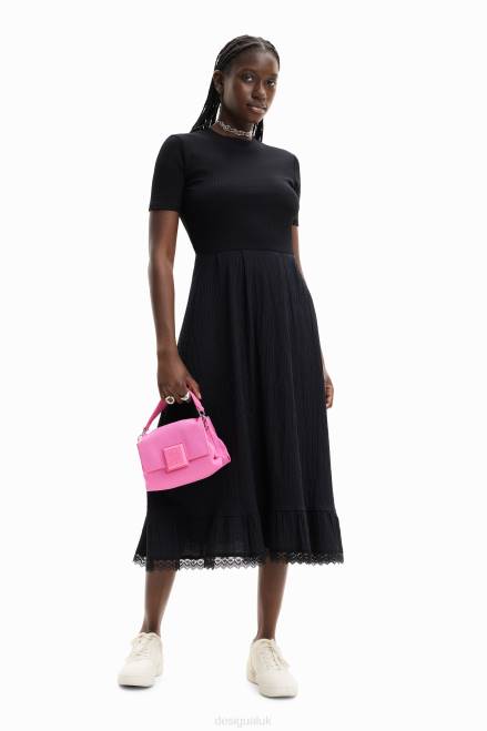 Combination textured midi dress Desigual Women 2ZPR309 Clothing