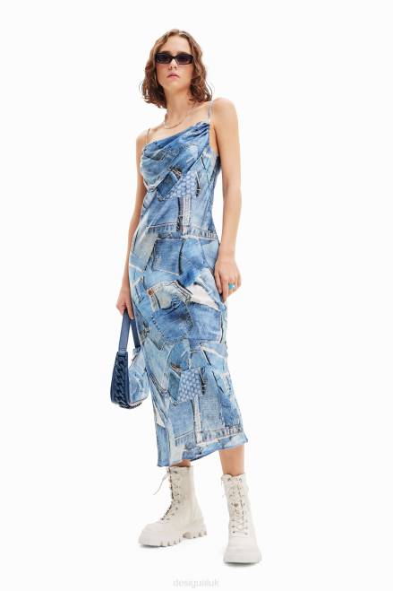Denim patchwork midi dress Desigual Women 2ZPR98 Clothing