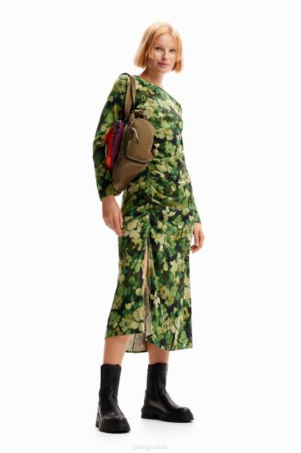 Gathered midi dress Desigual Women 2ZPR85 Clothing