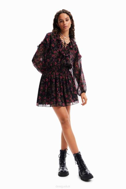 Short floral chiffon dress Desigual Women 2ZPR86 Clothing