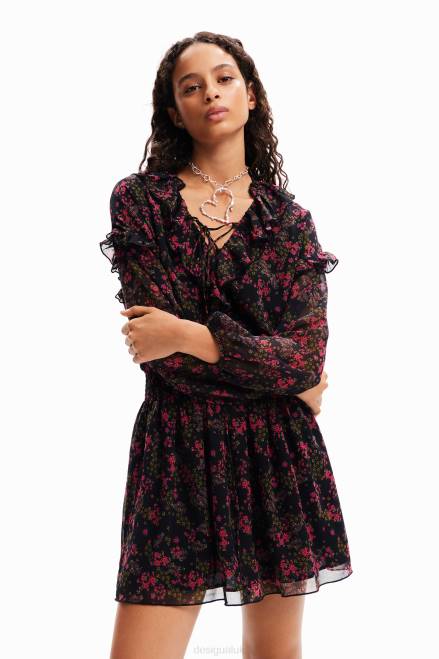 Short floral chiffon dress Desigual Women 2ZPR86 Clothing