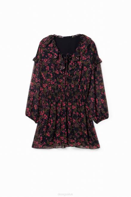 Short floral chiffon dress Desigual Women 2ZPR86 Clothing