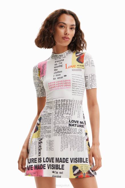 Short newspaper skater dress Desigual Women 2ZPR845 Clothing