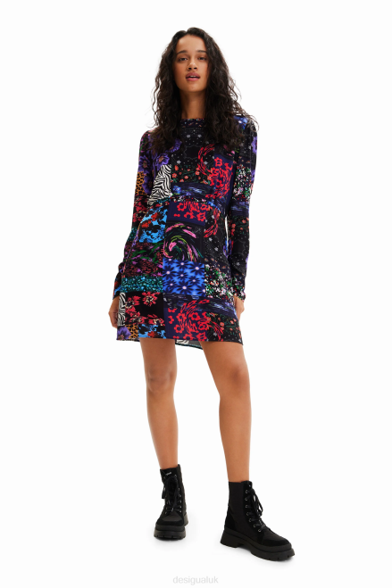 Short patchwork cut-out dress Desigual Women 2ZPR1152 Clothing