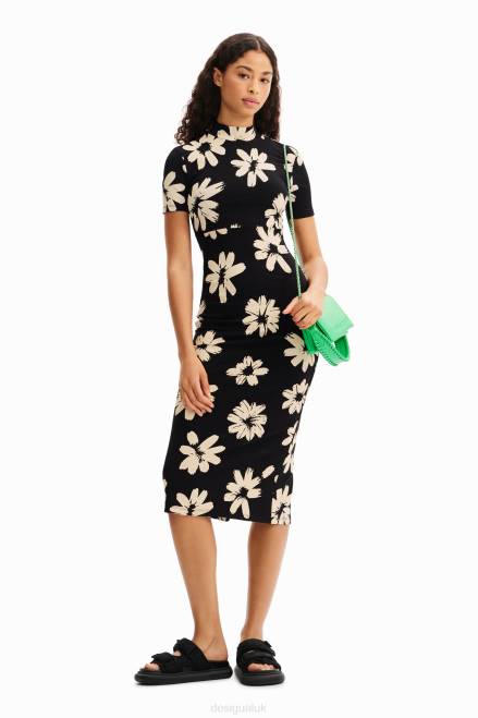 Slim arty floral midi dress Desigual Women 2ZPR184 Clothing