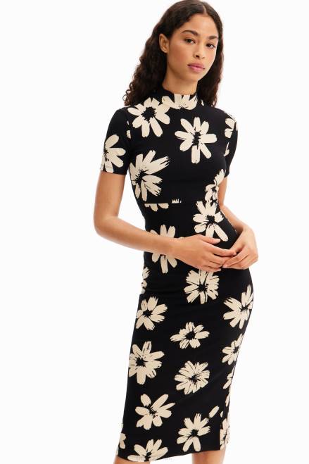 Slim arty floral midi dress Desigual Women 2ZPR184 Clothing