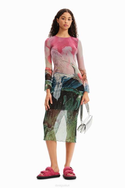 Slim fantasy tulle midi dress Desigual Women 2ZPR520 Clothing