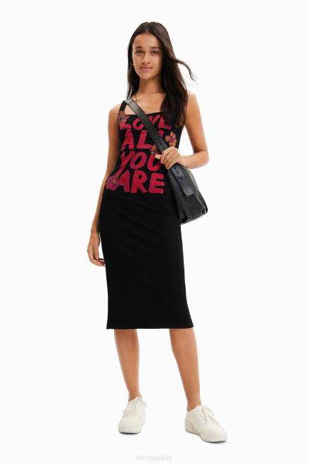 Slim message strappy dress Desigual Women 2ZPR299 Clothing