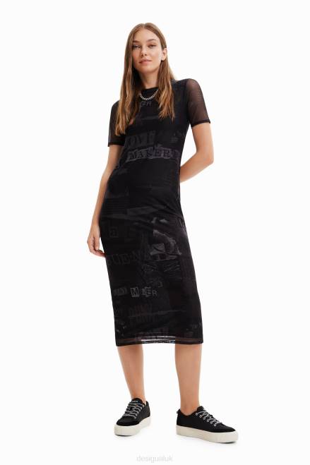 Tulle newspaper midi dress Desigual Women 2ZPR345 Clothing