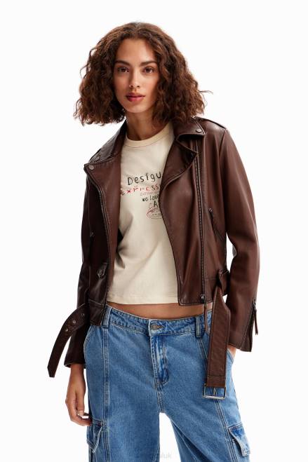 Belted biker jacket Desigual Women 2ZPR1169 Clothing