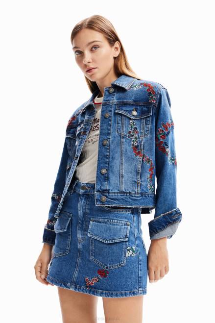 Embroidered denim trucker jacket Desigual Women 2ZPR211 Clothing