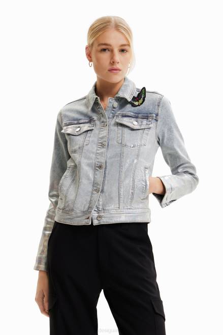 Metallic denim trucker jacket Desigual Women 2ZPR865 Clothing