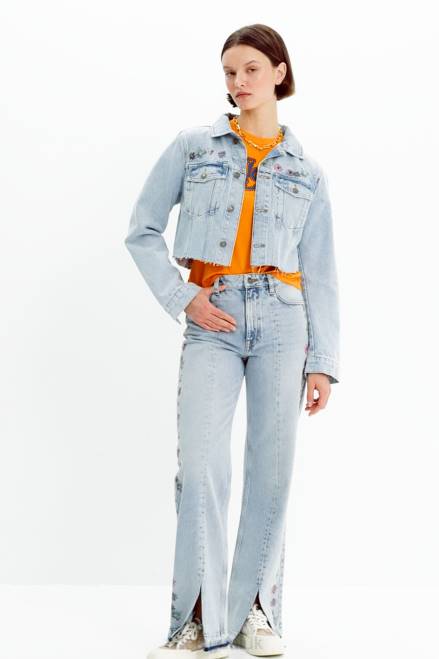 Short floral denim jacket Desigual Women 2ZPR835 Clothing