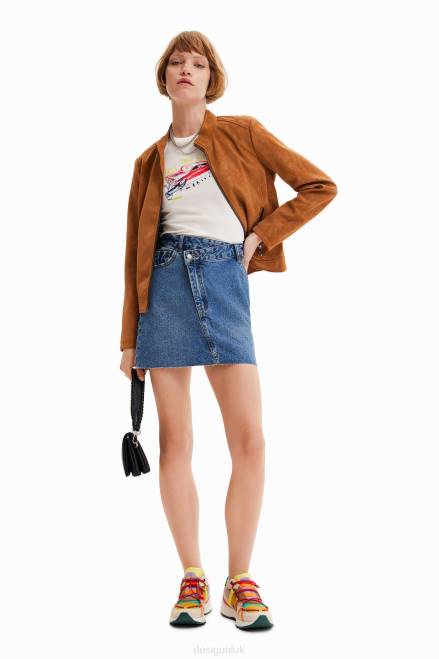 Suede-effect biker jacket Desigual Women 2ZPR529 Clothing