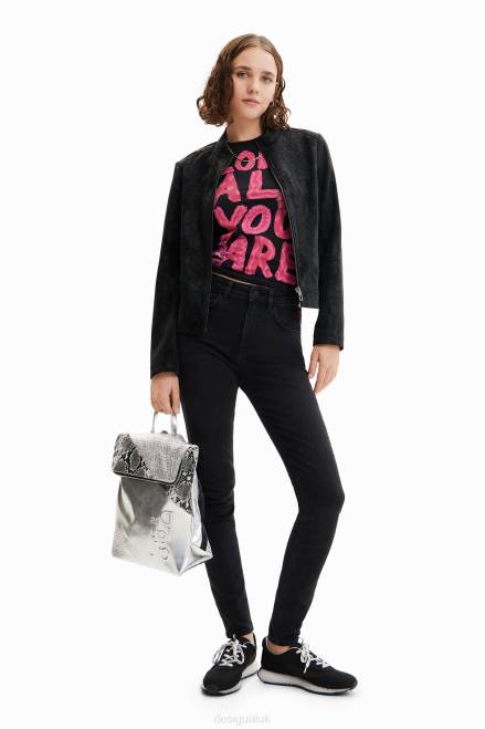 Suede-effect biker jacket Desigual Women 2ZPR715 Clothing