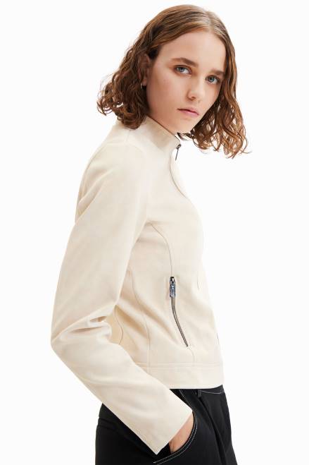 Suede-effect biker jacket Desigual Women 2ZPR793 Clothing