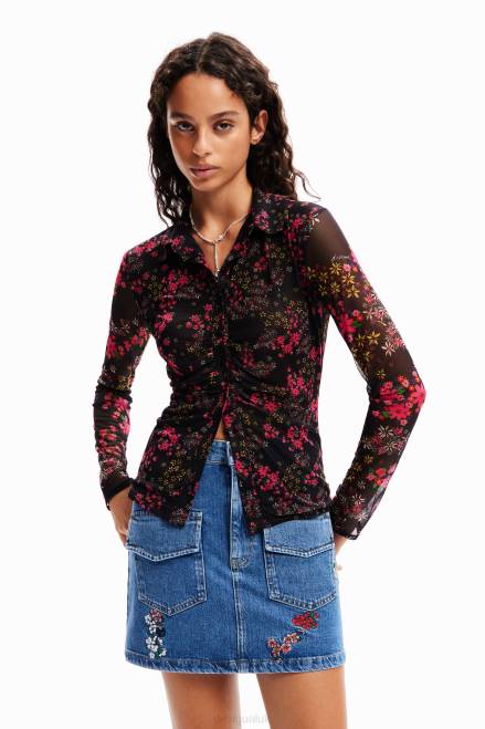 Gathered floral tulle shirt Desigual Women 2ZPR997 Clothing