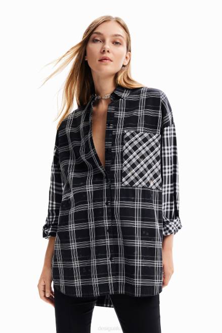 Oversize patchwork plaid shirt Desigual Women 2ZPR70 Clothing