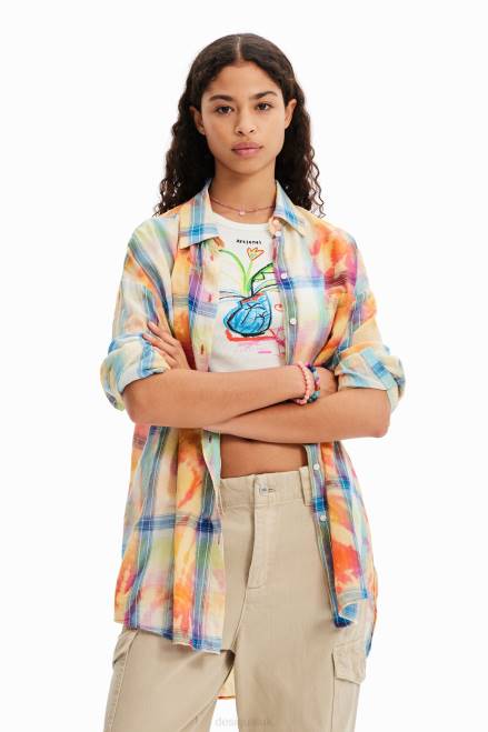 Oversize tie-dye plaid shirt Desigual Women 2ZPR455 Clothing