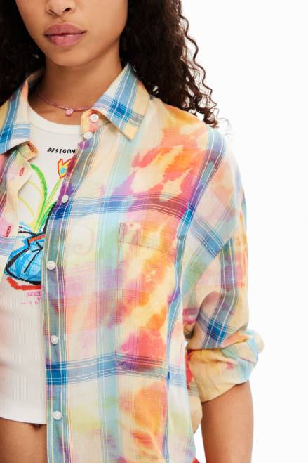 Oversize tie-dye plaid shirt Desigual Women 2ZPR455 Clothing