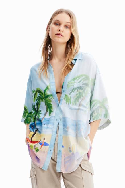 Oversize tropical linen shirt Desigual Women 2ZPR368 Clothing