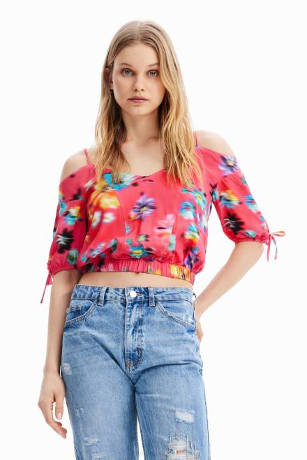 Short gathered floral blouse Desigual Women 2ZPR693 Clothing