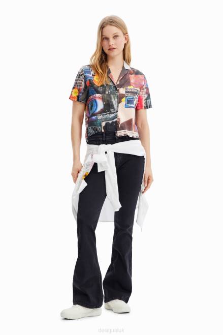 Short newspaper resort shirt Desigual Women 2ZPR329 Clothing
