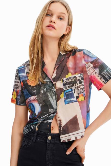 Short newspaper resort shirt Desigual Women 2ZPR329 Clothing