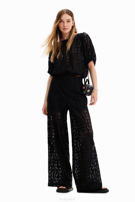 Short puff-sleeve lace blouse Desigual Women 2ZPR359 Clothing