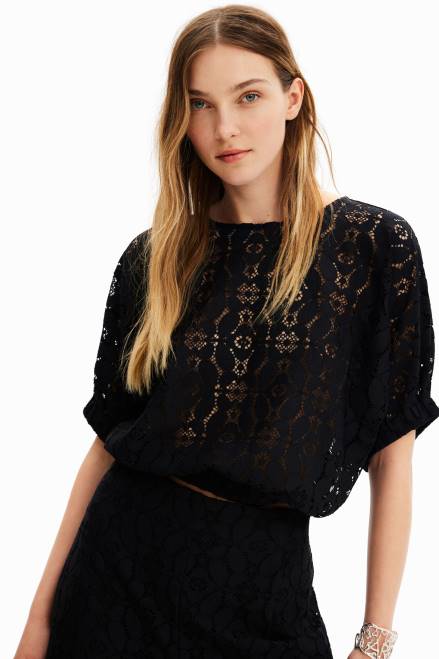 Short puff-sleeve lace blouse Desigual Women 2ZPR359 Clothing
