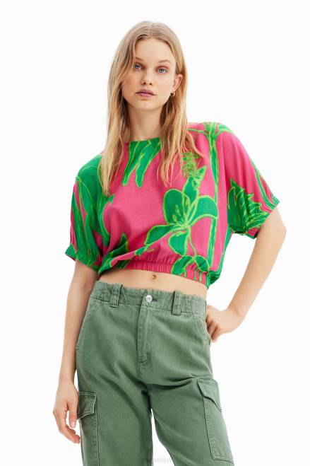 Short tropical puff-sleeve blouse Desigual Women 2ZPR775 Clothing